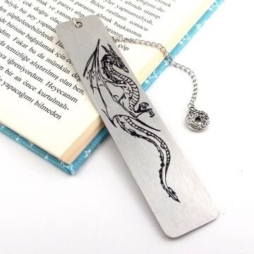 Ejderha Paslanmaz Çelik Bookmark Metal Ayraç Kitap Ayracı Zincirli AY047