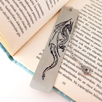 Ejderha Paslanmaz Çelik Bookmark Metal Ayraç Kitap Ayracı Zincirli AY047