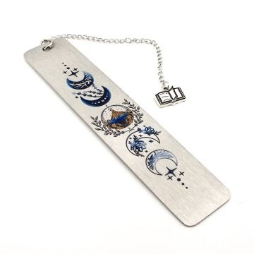 Ay Hilal Çiçekli Paslanmaz Çelik Bookmark Metal Ayraç Kitap Ayracı Zincirli AY048