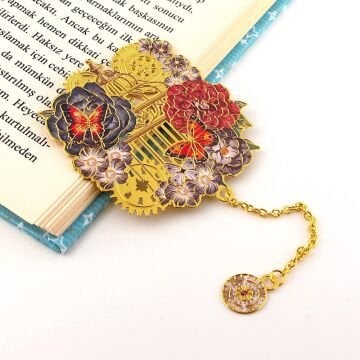 Zamanın Ruhu Mekanik Saat ve Kelebekler Metal Ayraç Kitap Ayracı AY049