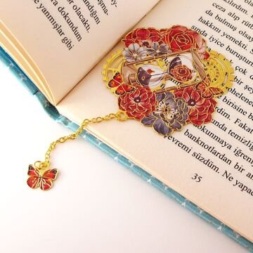 Zamanın Ruhu Kum Saati ve Çiçekler Metal Ayraç Kitap Ayracı AY051