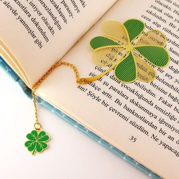 Dört Yapraklı Yonca Bookmark Metal Ayraç Kitap Ayracı Zincirli AY053