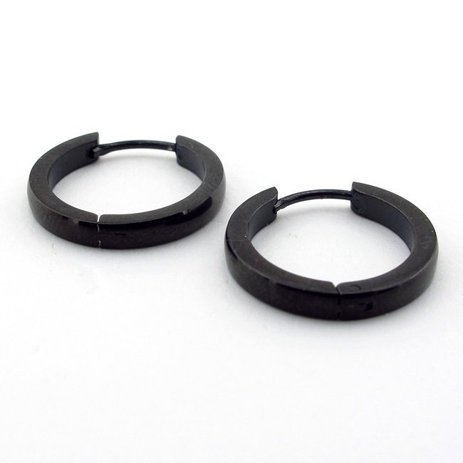 BÜYÜK BOY HALKA 20mm SİYAH ÇELİK HALKA ERKEK KÜPE ÇİFT E624