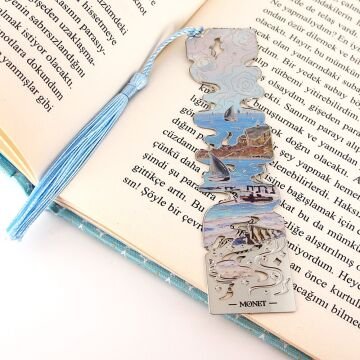 Claude Monet Sainte-Adresse Plajı Sanatsal Metal Kitap Ayracı Püsküllü AY061