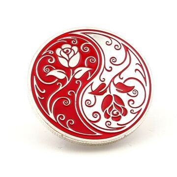 Kırmızı Beyaz Ying Yang Gül Çiçek Hatıra Koleksiyon Metal Şans Hatıra Parası CP026