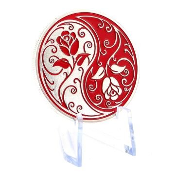 Kırmızı Beyaz Ying Yang Gül Çiçek Hatıra Koleksiyon Metal Şans Hatıra Parası CP026