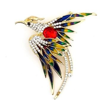 Zümrüdü Anka Kuşu Phoenix Renkli Kanatlı Zirkon Taşlı Broş RZ122
