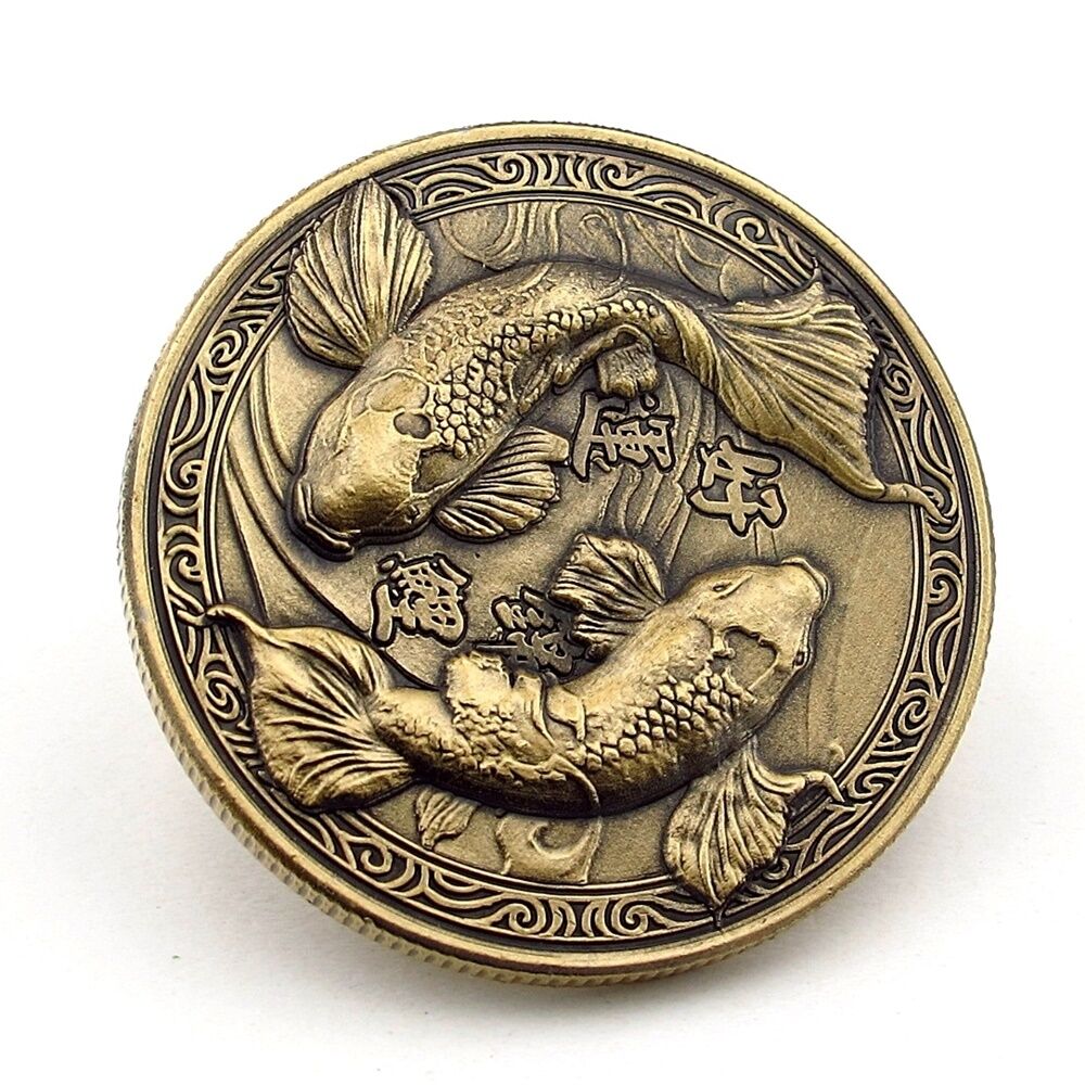 Koi Fish Kabartma Japon Balığı Talih İyi Şans Coin Metal Para CP061