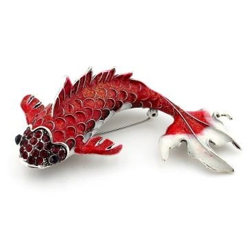 Kırmızı Koi Fish Japon Süs Havuzu Balık Zirkon Rozet Broş RZ125