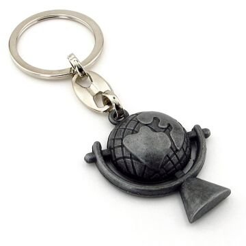 Dünya Küre Atlas Şekilli Antrasit Gri Metal Anahtarlık KC178