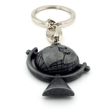 Dünya Küre Atlas Şekilli Antrasit Gri Metal Anahtarlık KC178