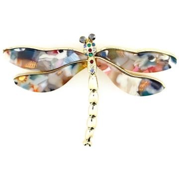 Renkli Kanatlı Yusufçuk Dragonfly Parlak Zirkon Taşlı Rozet Broş RZ159