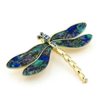 Yeşil Kanatlı Yusufçuk Dragonfly Parlak Zirkon Taşlı Rozet Broş RZ160