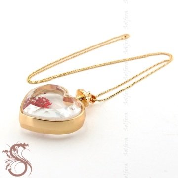 KIRMIZI KURU ÇİÇEKLİ TASARIM YAŞAM KOLYE GOLD TONE K768