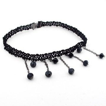 SİYAH RENK DANTEL CHOKER SALLANTILI TASMA KADIN KOLYE Q0073