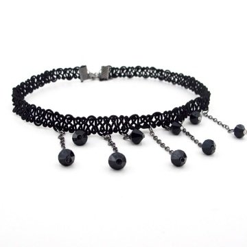 SİYAH RENK DANTEL CHOKER SALLANTILI TASMA KADIN KOLYE Q0073