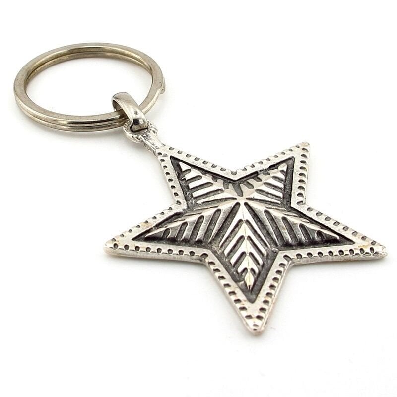 Beş Köşeli Yıldız Kabartma Star Antik Metal Anahtarlık KC224