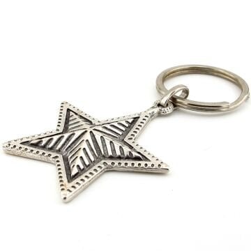 Beş Köşeli Yıldız Kabartma Star Antik Metal Anahtarlık KC224