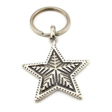 Beş Köşeli Yıldız Kabartma Star Antik Metal Anahtarlık KC224