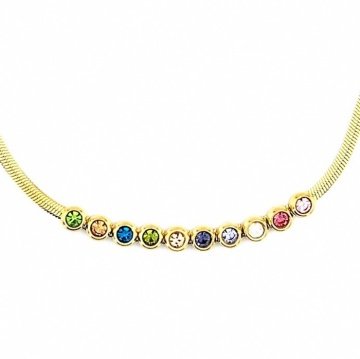 RENKLİ ZİRKON TAŞLAR İTALYAN YASSI ZİNCİR SARI ÇELİK KOLYE Q0516