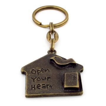 Home Ev Şeklinde Karikatüristik Çatıdaki Kuş Bronz Metal Anahtarlık KC228