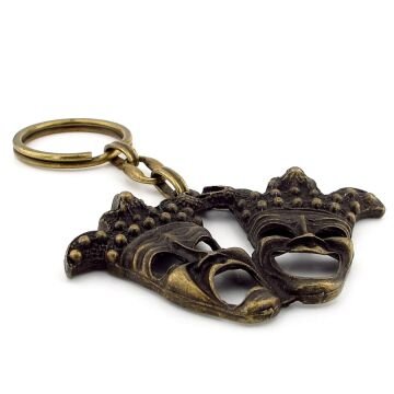 Komedi Trajedi Tiyatro Simgesi Sock ve Buskin Antik Sarı Metal Anahtarlık KC229