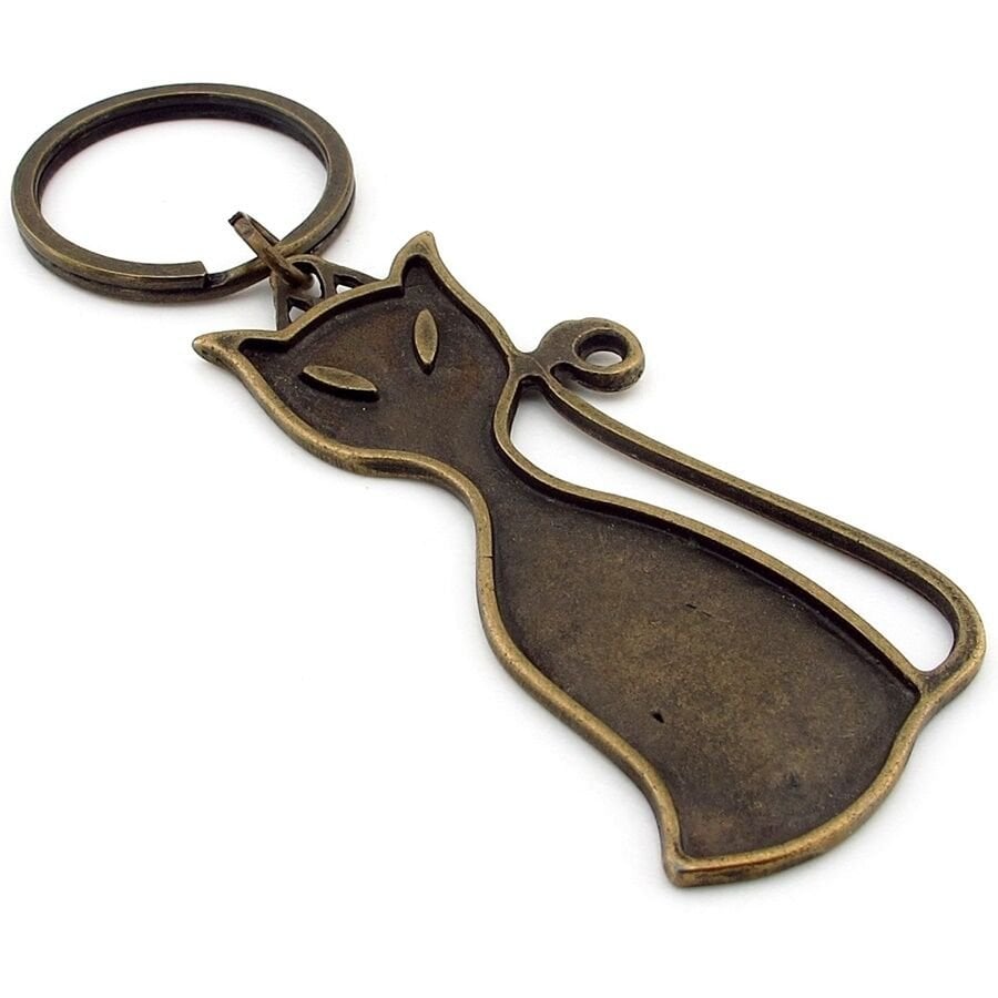 Kedi Sliüeti Hayvansever Minimal Tasarım Bronz Renk Antik Metal Anahtarlık KC230