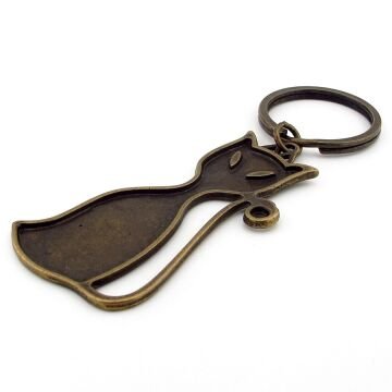 Kedi Sliüeti Hayvansever Minimal Tasarım Bronz Renk Antik Metal Anahtarlık KC230