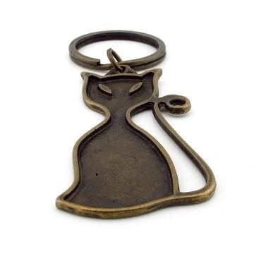 Kedi Sliüeti Hayvansever Minimal Tasarım Bronz Renk Antik Metal Anahtarlık KC230