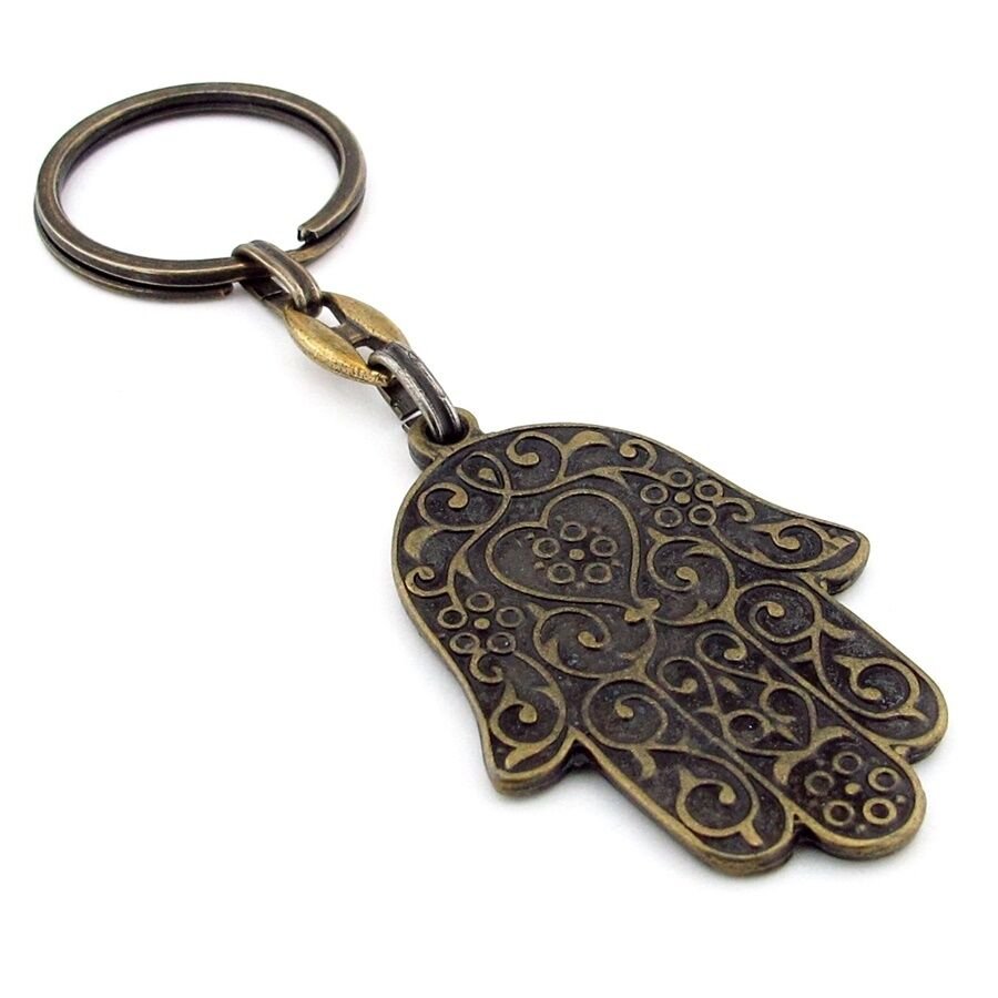 Fatma Ana Eli Khamsa Bereket Geleneksel Nazar Antik Sarı Metal Anahtarlık KC231