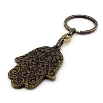 Fatma Ana Eli Khamsa Bereket Geleneksel Nazar Antik Sarı Metal Anahtarlık KC231