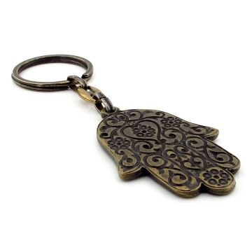 Fatma Ana Eli Khamsa Bereket Geleneksel Nazar Antik Sarı Metal Anahtarlık KC231
