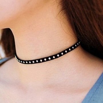 SİYAH GÜMÜŞ RENK NOKTALI CHOKER TASMA KADIN KOLYE Q0081