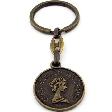 İngiliz Sikke Şeklinde İngiltere Kraliçe Elizabeth Bronz Metal Anahtarlık KC233