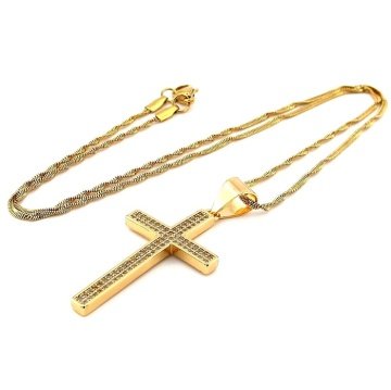 LATİN CROSS ZİRKON KATOLİK HRİSTİYAN SARI ÇELİK HAÇ KOLYE Q0525