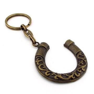 Nal Şeklinde At Talih Şans Antik Sarı Bronz Metal Anahtarlık KC238