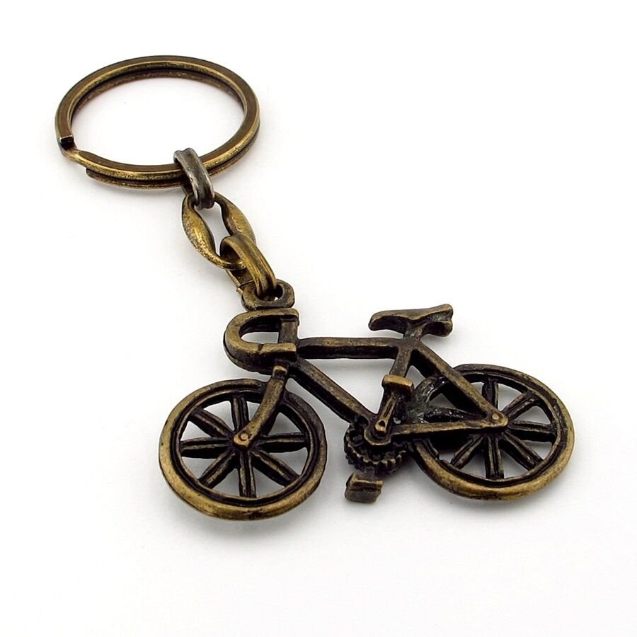 Bisiklet Şekilli Vintage Retro Antik Sarı Bronz Eskitme Metal Anahtarlık KC242