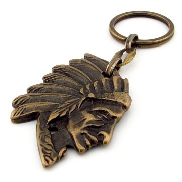 Kızılderili Kabile Şefi Silüet Eskitme Bronz Sarı Antik Metal Anahtarlık KC244