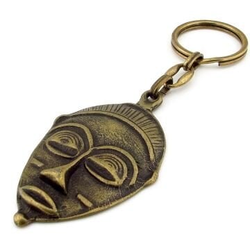 Afrika Kabile Tören Ayin Maskesi Antik Sarı Eskitme  Metal Anahtarlık KC245