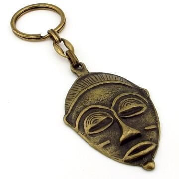Afrika Kabile Tören Ayin Maskesi Antik Sarı Eskitme  Metal Anahtarlık KC245