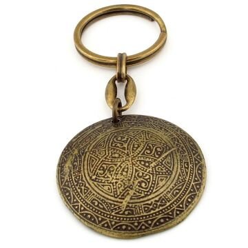 Otantik Motifli Kalkan Şeklinde Dersenli Bronz Eskitme Metal Anahtarlık KC248