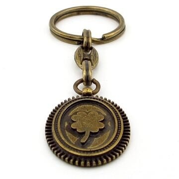 Dört Yapraklı Şans Yoncası Antik Sarı Bronz Eskitme Metal Anahtarlık KC252