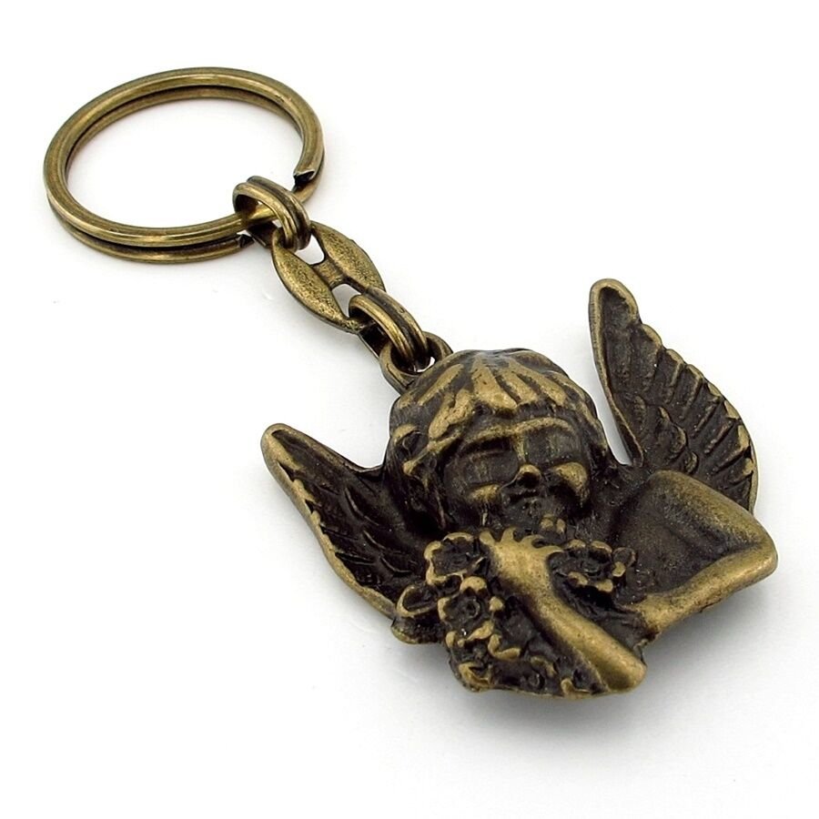 Melek Çocuk Figürü Antik Sarı Eskitme Bronz Metal Anahtarlık KC254