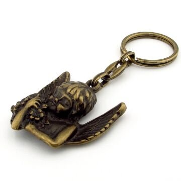 Melek Çocuk Figürü Antik Sarı Eskitme Bronz Metal Anahtarlık KC254