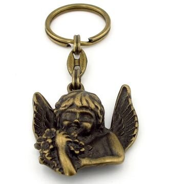 Melek Çocuk Figürü Antik Sarı Eskitme Bronz Metal Anahtarlık KC254
