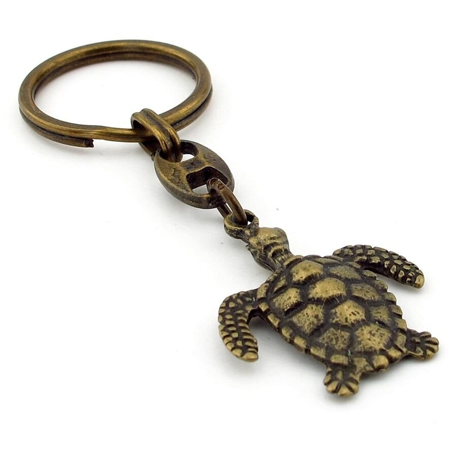Deniz Kaplumbağası Okyanus Resif Antik Sarı Bronz Metal Anahtarlık KC255