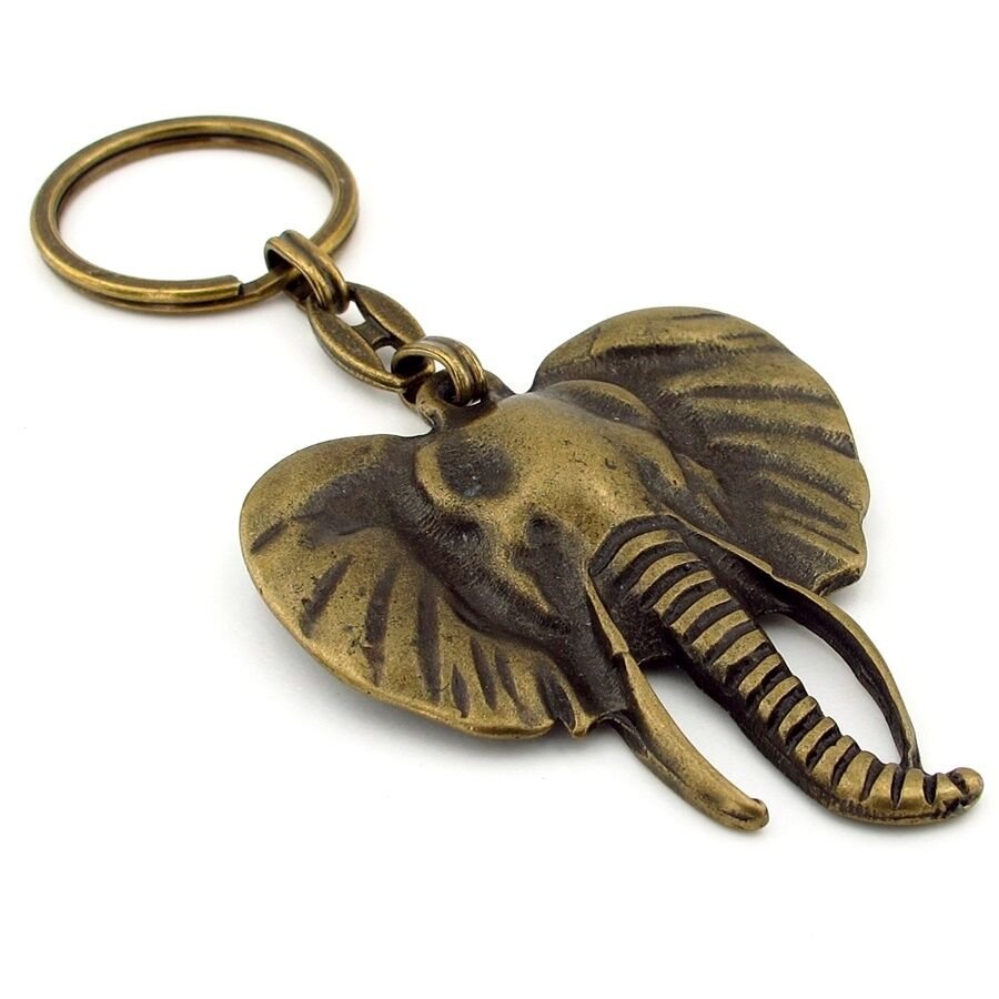 Afrika Fili Safari Büyük Boy Antik Sarı Bronz  Eskitme Metal Anahtarlık KC256