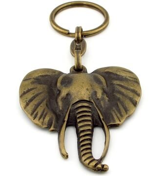 Afrika Fili Safari Büyük Boy Antik Sarı Bronz  Eskitme Metal Anahtarlık KC256