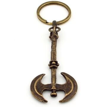 Savaş Baltası Savaşçı Antik Sarı Bronz Eskitme Metal Anahtarlık KC257