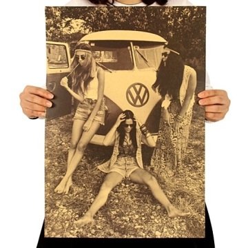 VOLKSWAGEN MİNİBÜS VOS VOS RETRO HİPPİ KRAFT POSTER AF010